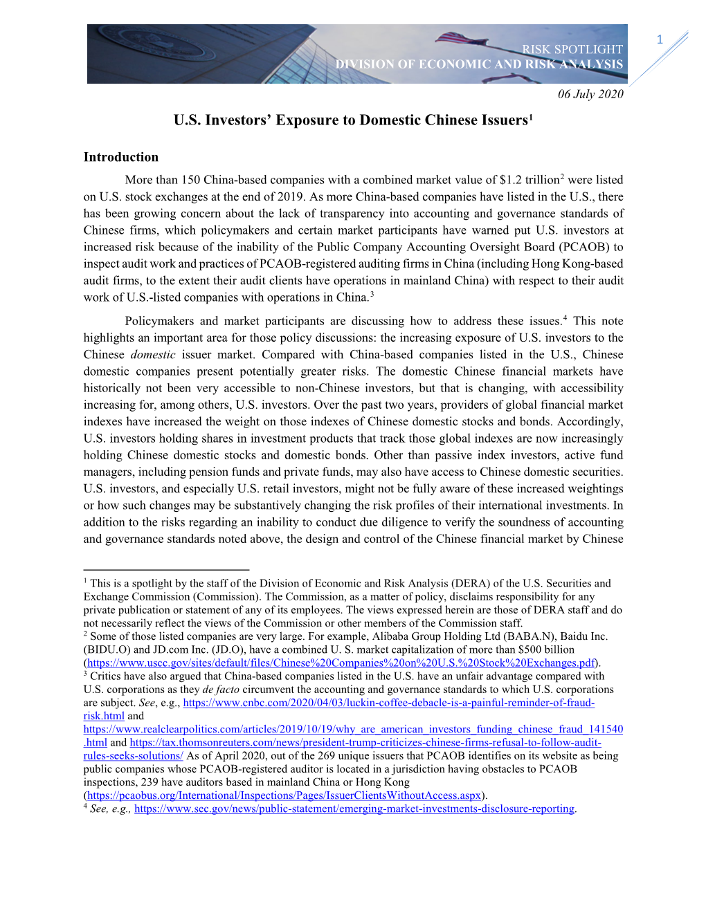 U.S. Investors' Exposure to Domestic Chinese Issuers