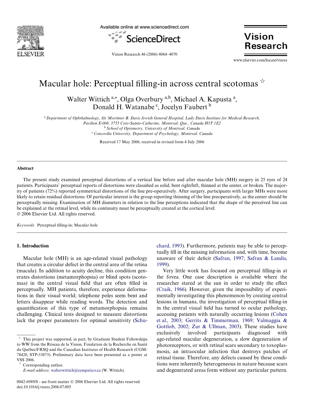 Macular Hole: Perceptual Wlling-In Across Central Scotomas ଝ