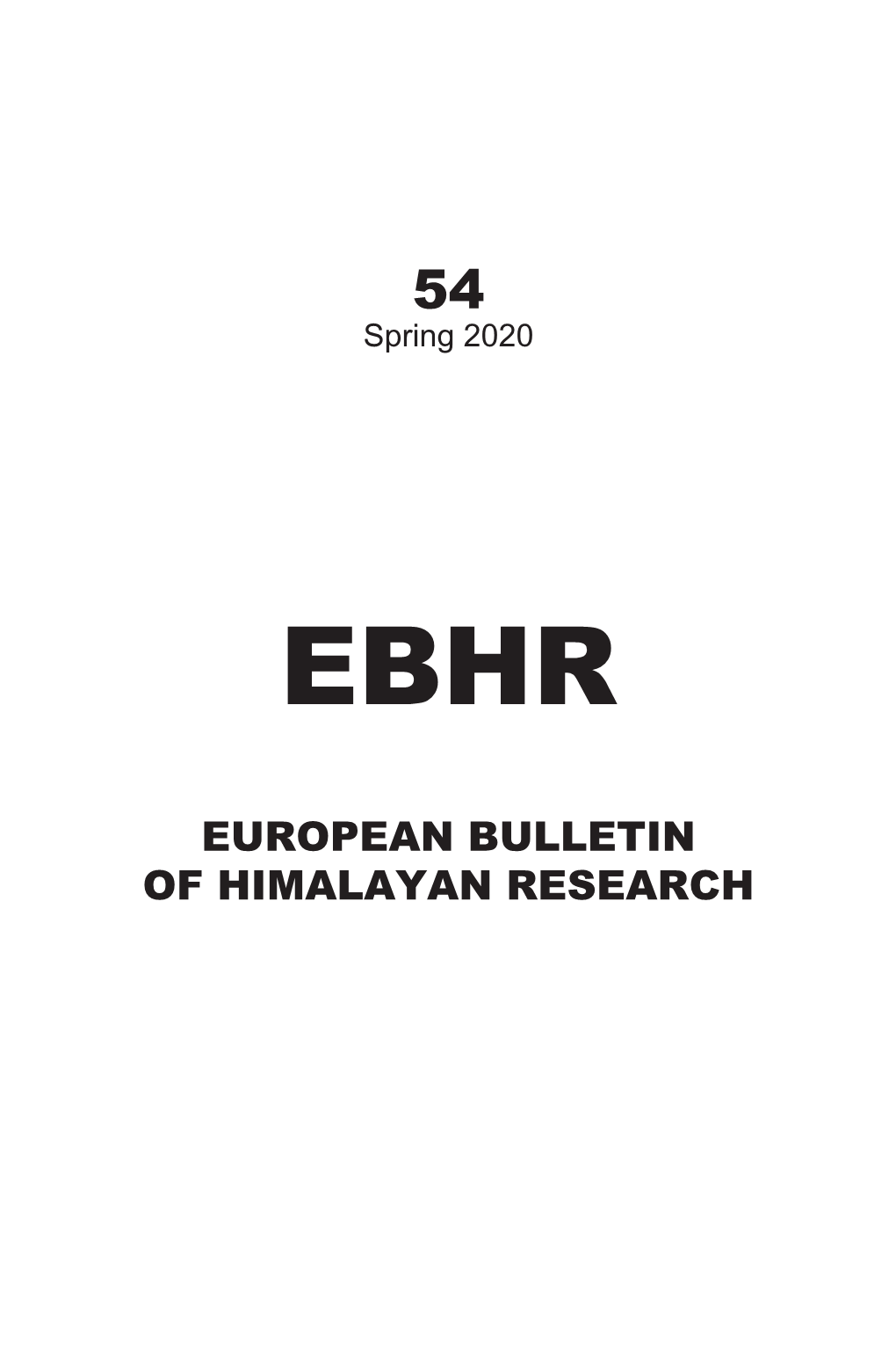 EUROPEAN BULLETIN of HIMALAYAN RESEARCH EBHR | Issue 54 (2020)