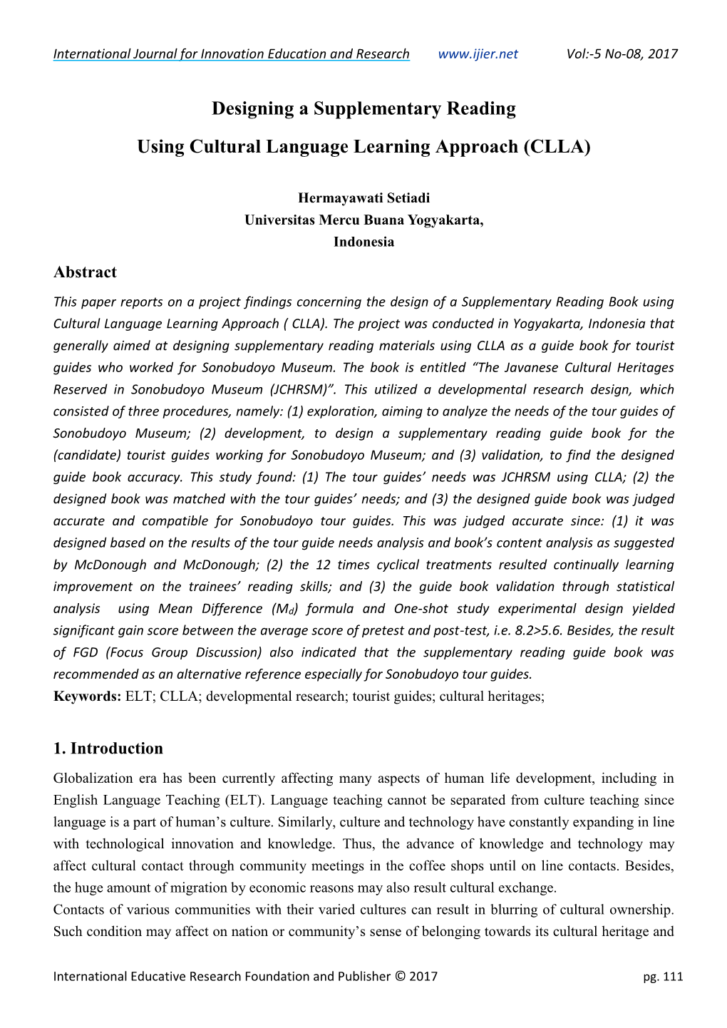 Designing a Supplementary Reading Using Cultural Language Learning Approach (CLLA)