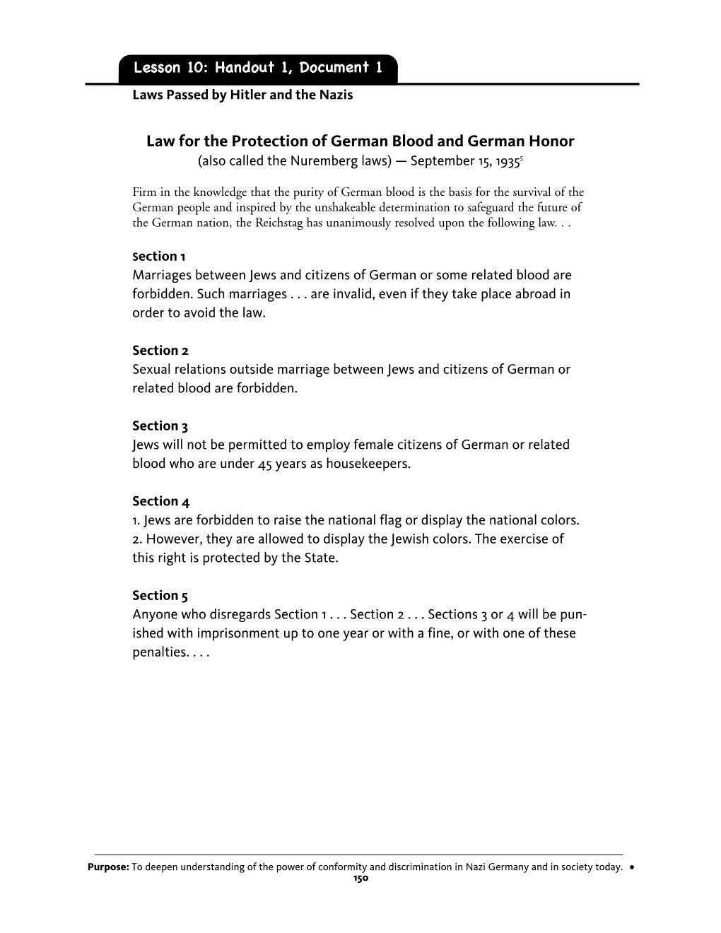 Law for the Protection of German Blood and German Honor (Also Called the Nuremberg Laws) — September 15, 1935 5