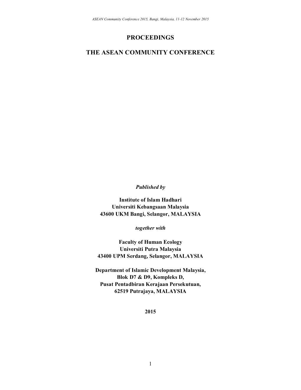 Proceedings the Asean Community Conference