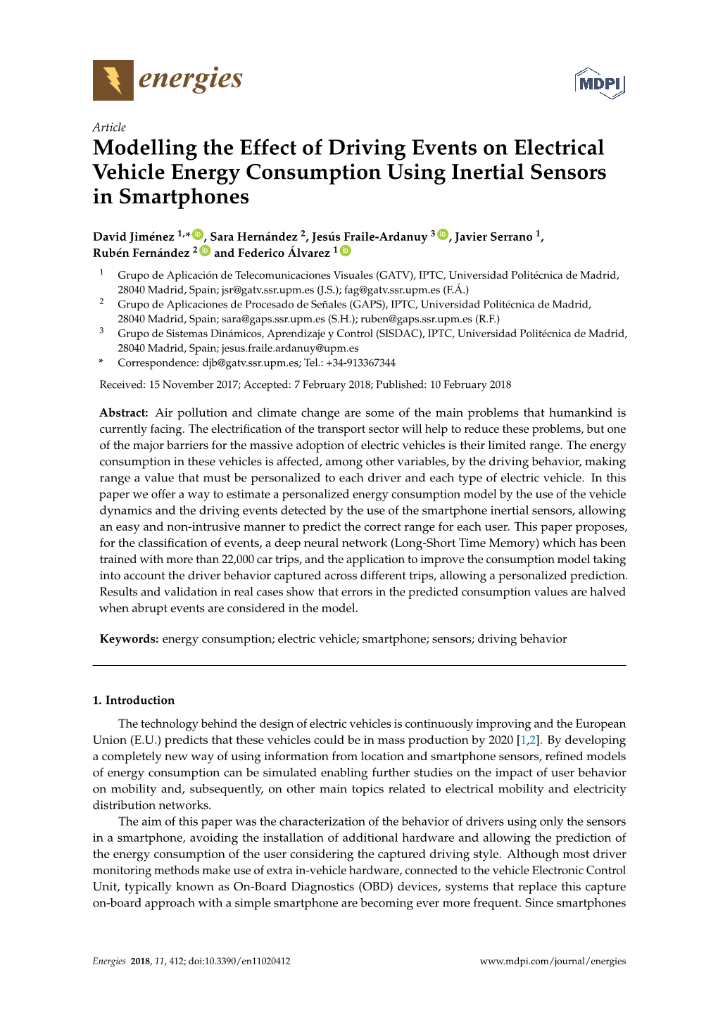 Modelling the Effect of Driving Events on Electrical Vehicle Energy Consumption Using Inertial Sensors in Smartphones