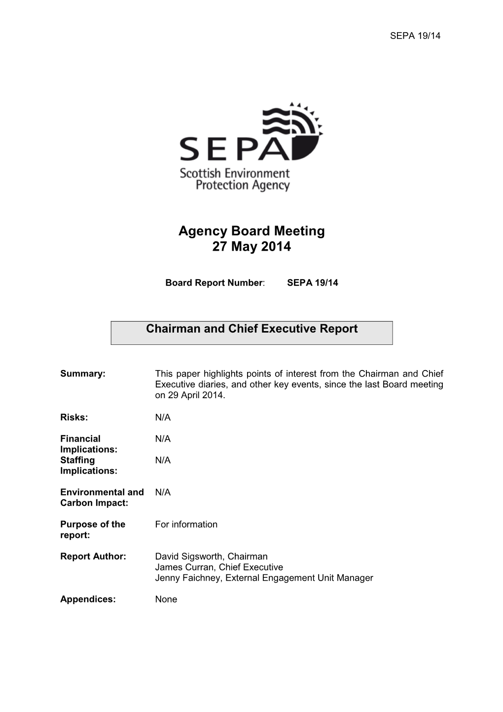 Chairman CEO Report May 2014