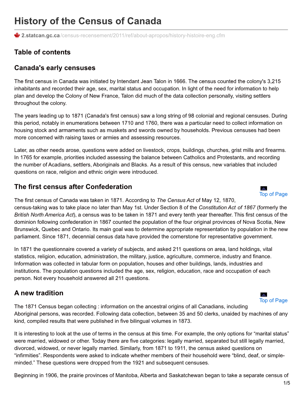 History of the Census of Canada