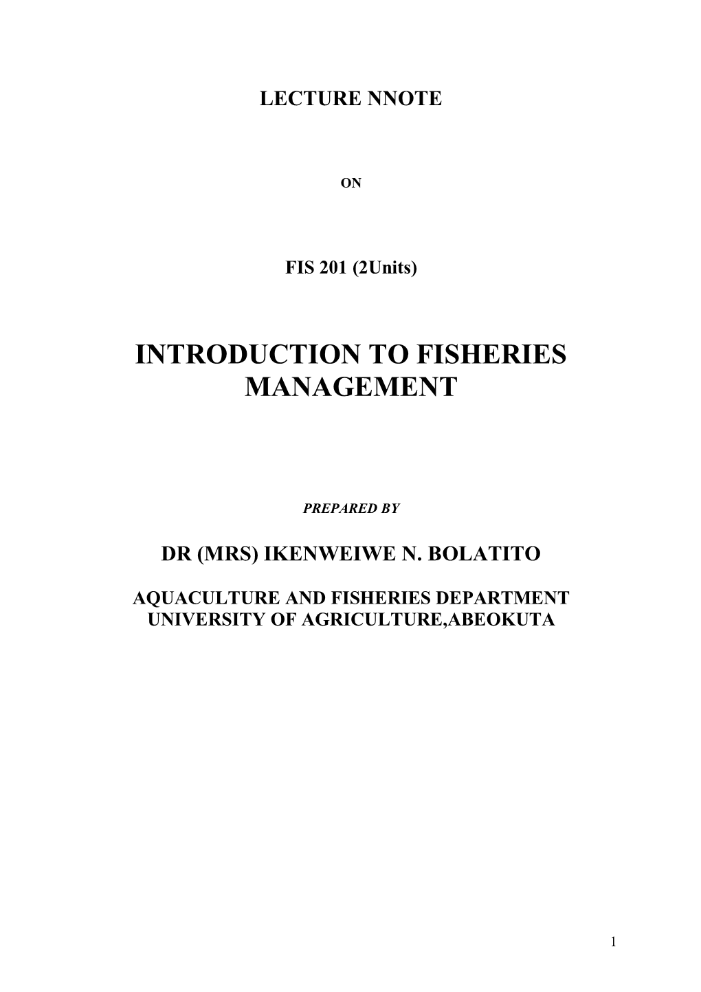 Introduction to Fisheries Management