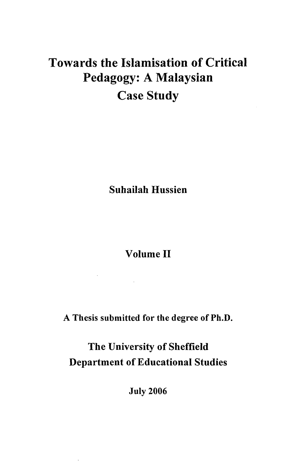 Suhailah Hussien the University of Sheffield Department Of