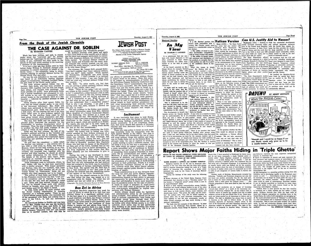 Lewlsrpdst Depend to a Considerable Extent on Ance to the United Ar.Ab Republic" with the Soviet Bloc, Mainly Be- the CASE AGAINST DR