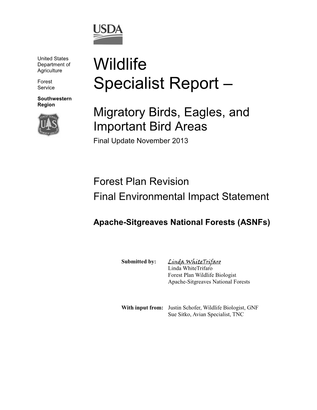 Migratory Birds, Eagles, and Important Bird Areas Final Update November 2013