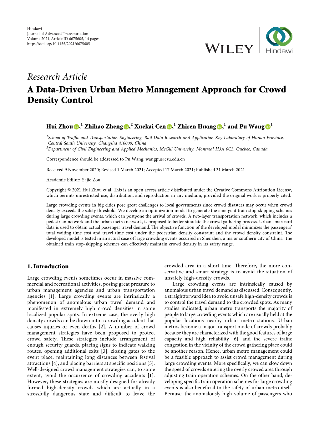 A Data-Driven Urban Metro Management Approach for Crowd Density Control