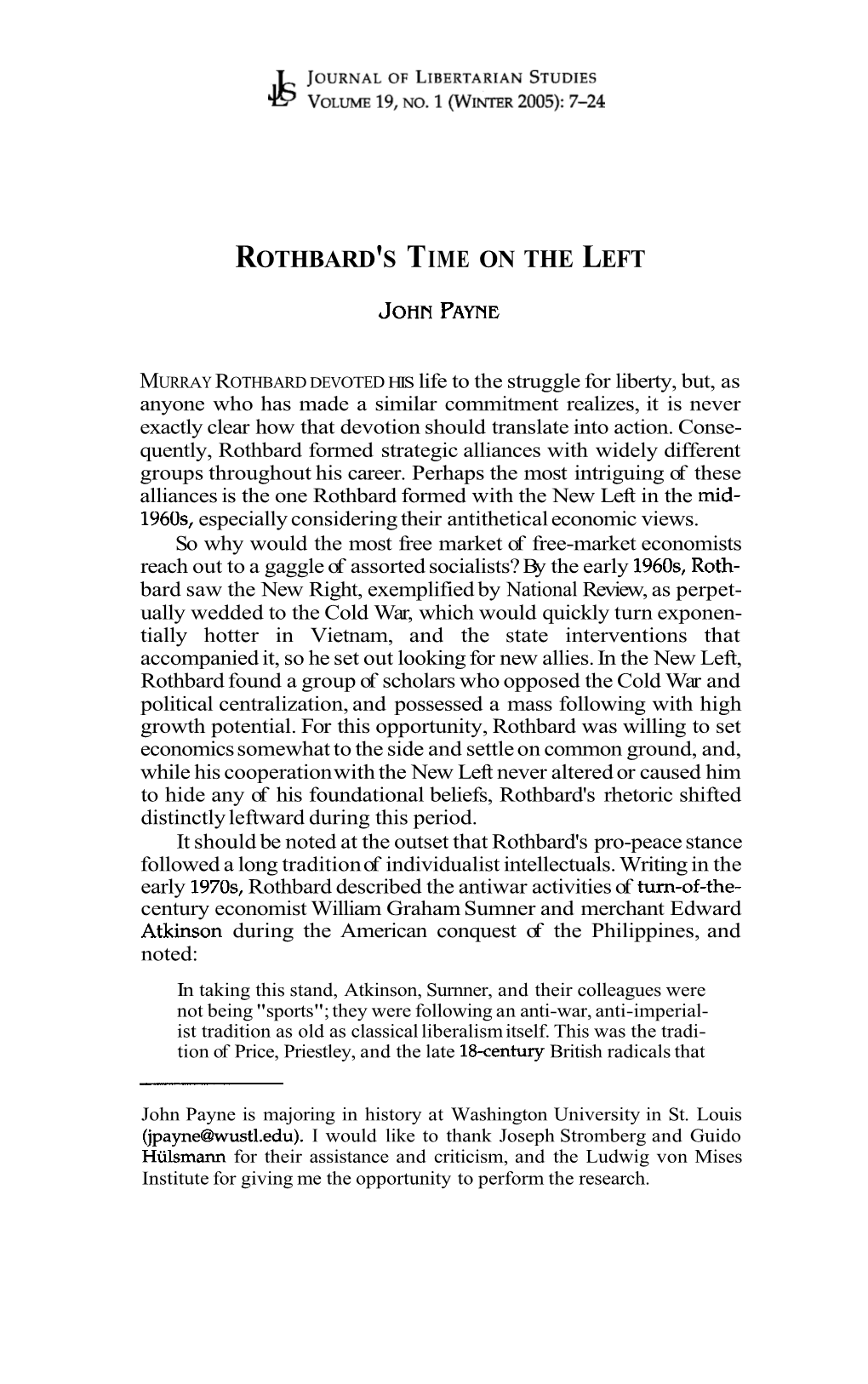 Rothbard's Time on the Left