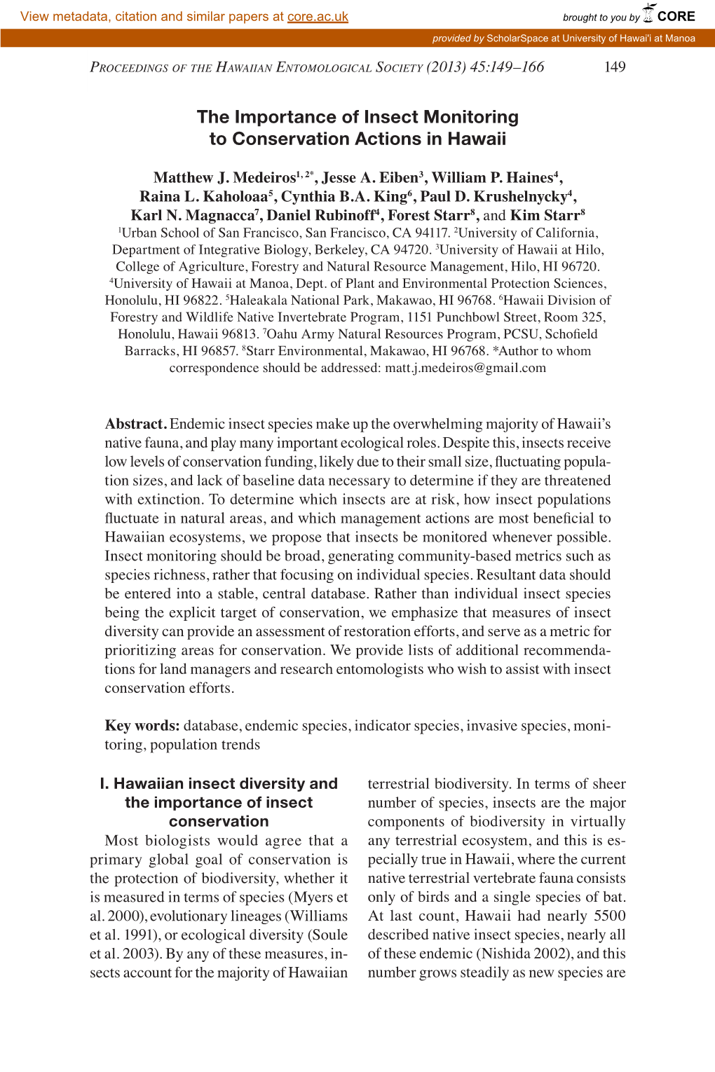 The Importance of Insect Monitoring to Conservation Actions in Hawaii