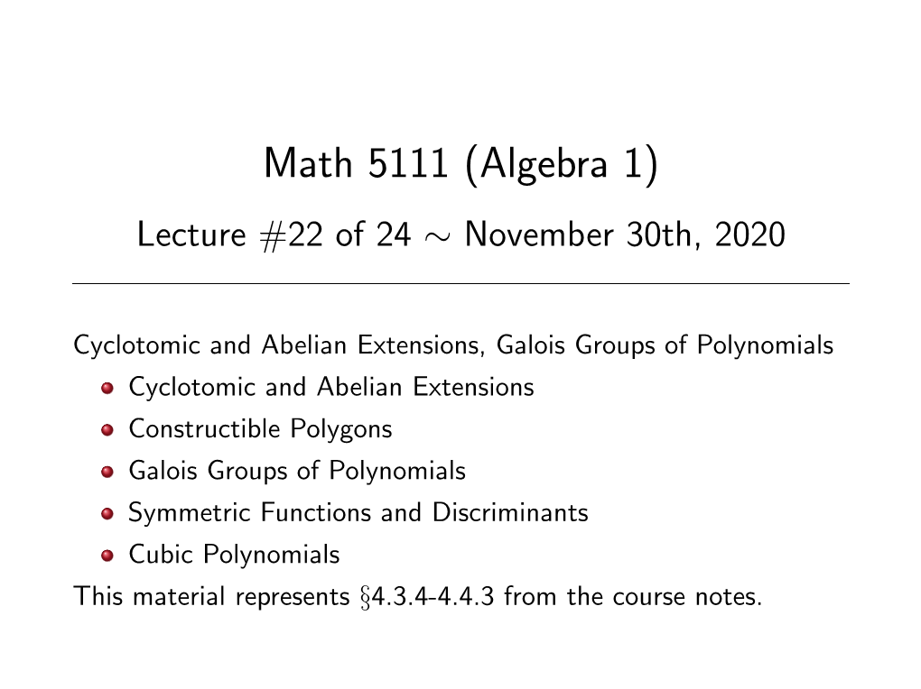 Lecture #22 of 24 ∼ November 30Th, 2020