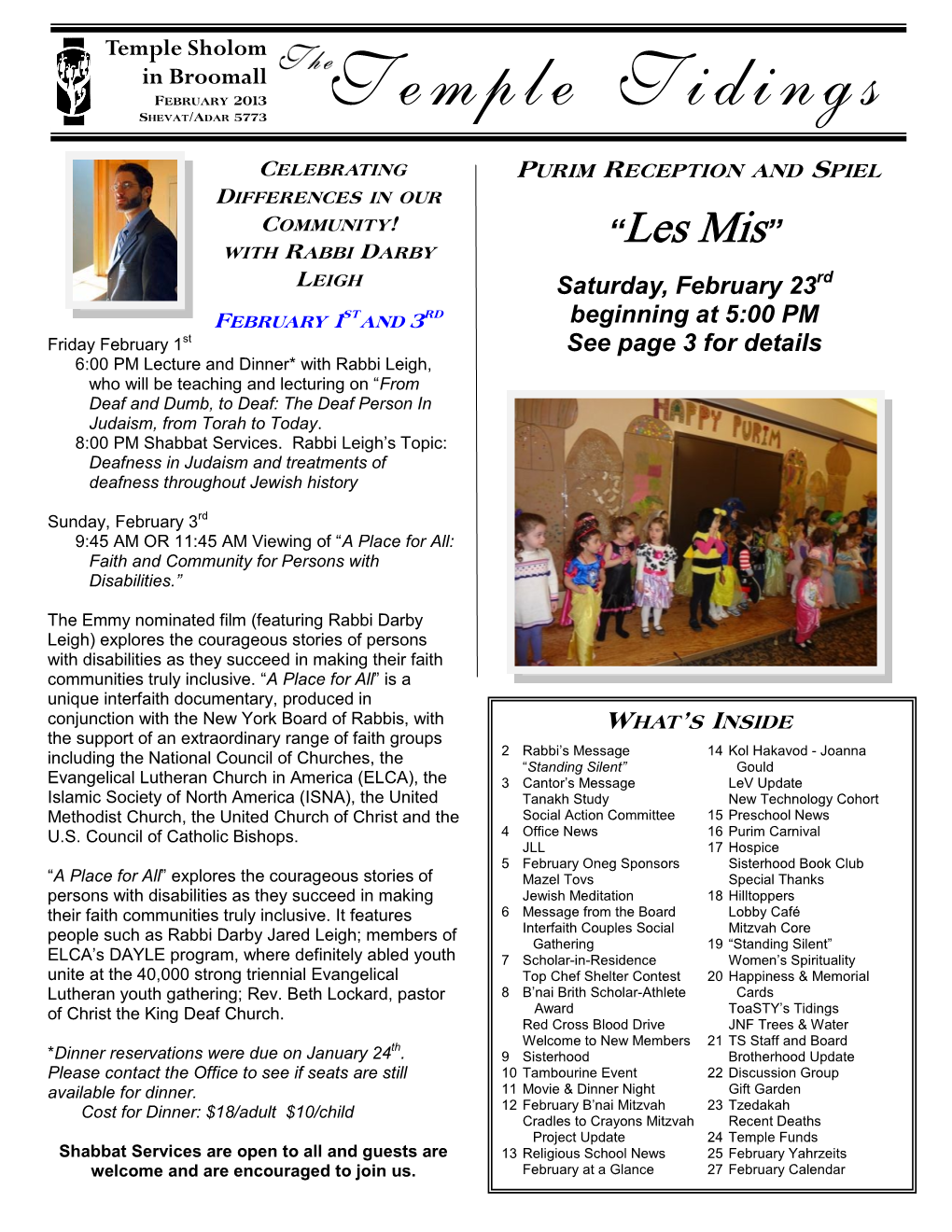 2013 February Temple Tidings