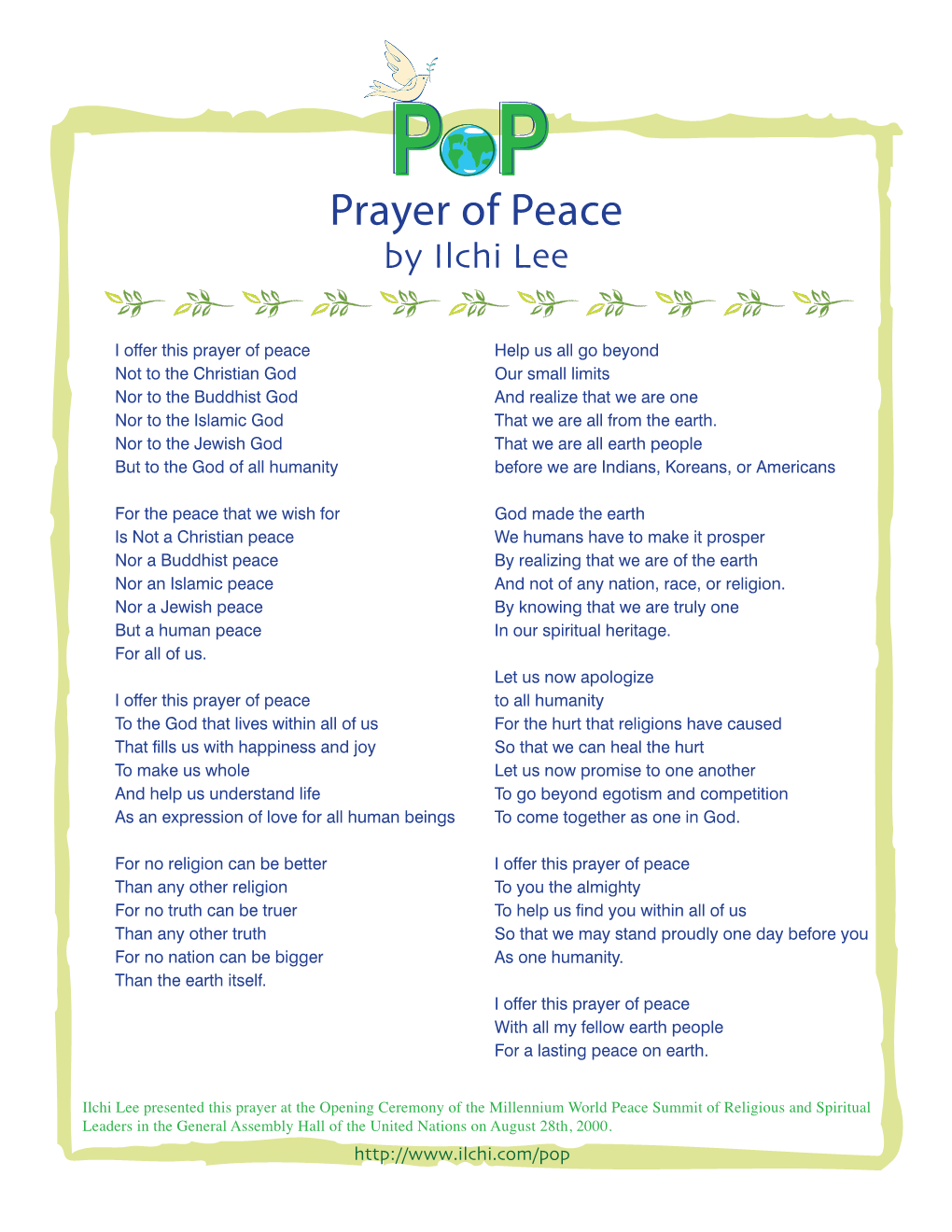 Prayer of Peace by Ilchi Lee