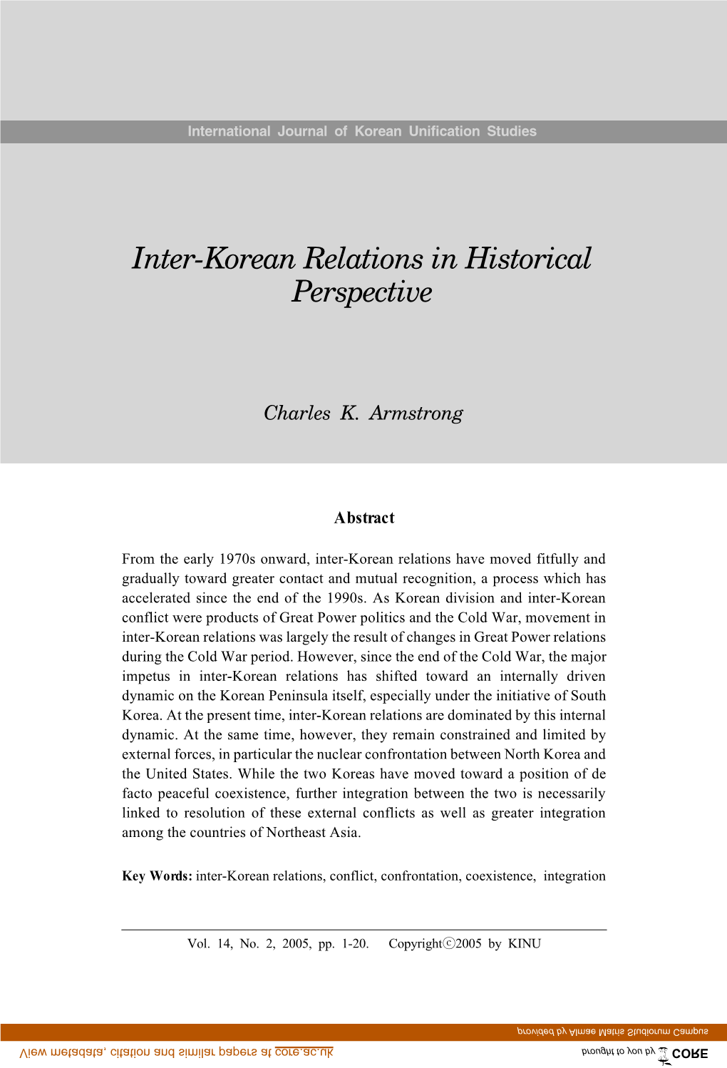 Inter-Korean Relations in Historical Perspective