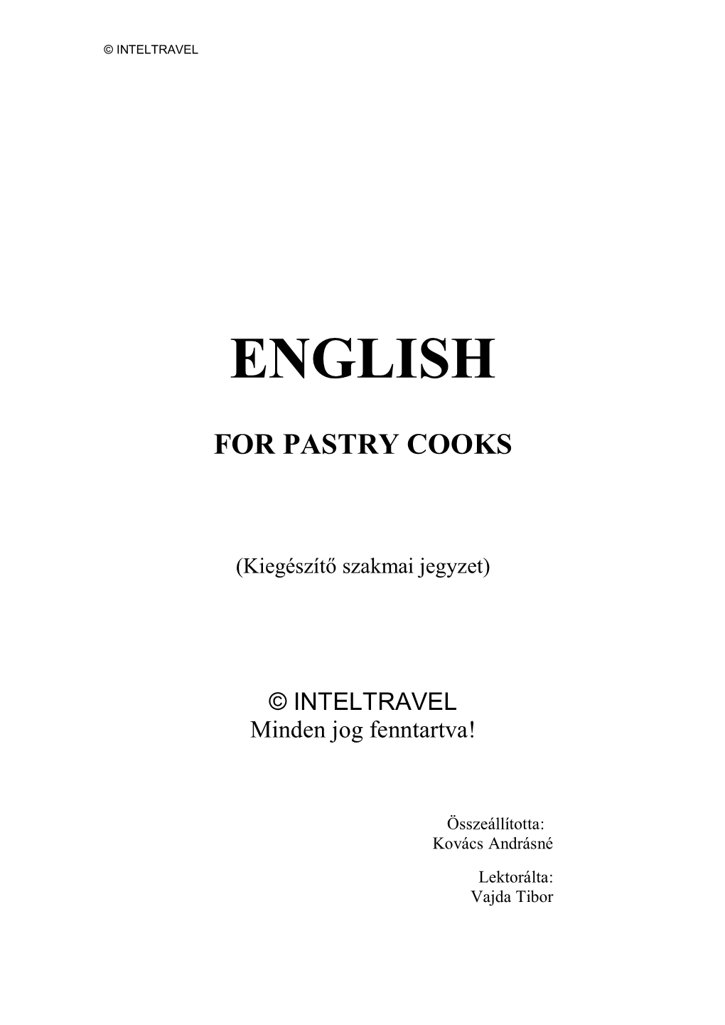 English for Pastry Cooks