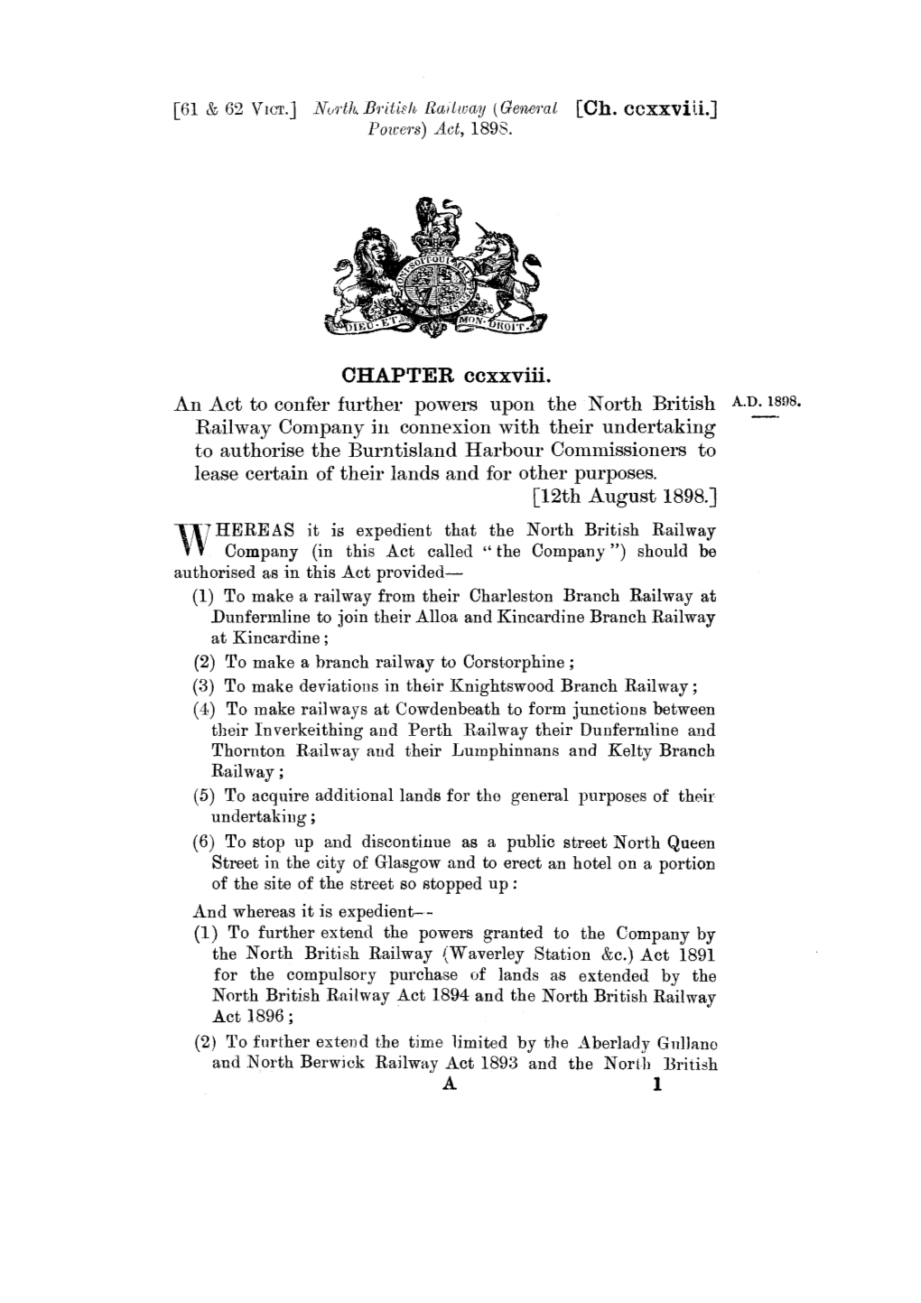 CHAPTER Ccxxviii. an Act to Confer Further Powers Upon the North Britisha.D.1898