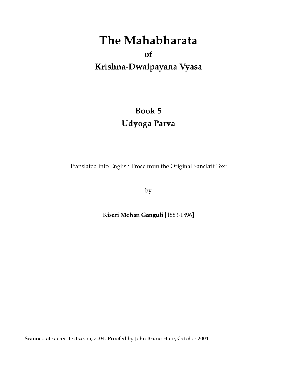 Of Krishna-Dwaipayana Vyasa Book 5 Udyoga Parva
