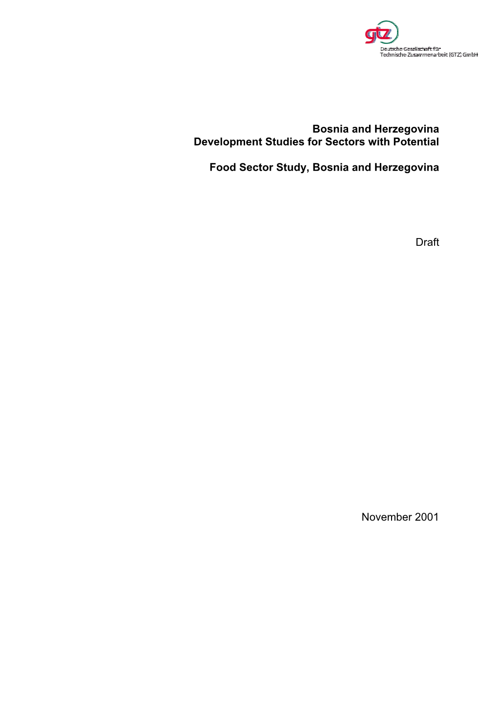 Bosnia and Herzegovina Development Studies for Sectors with Potential