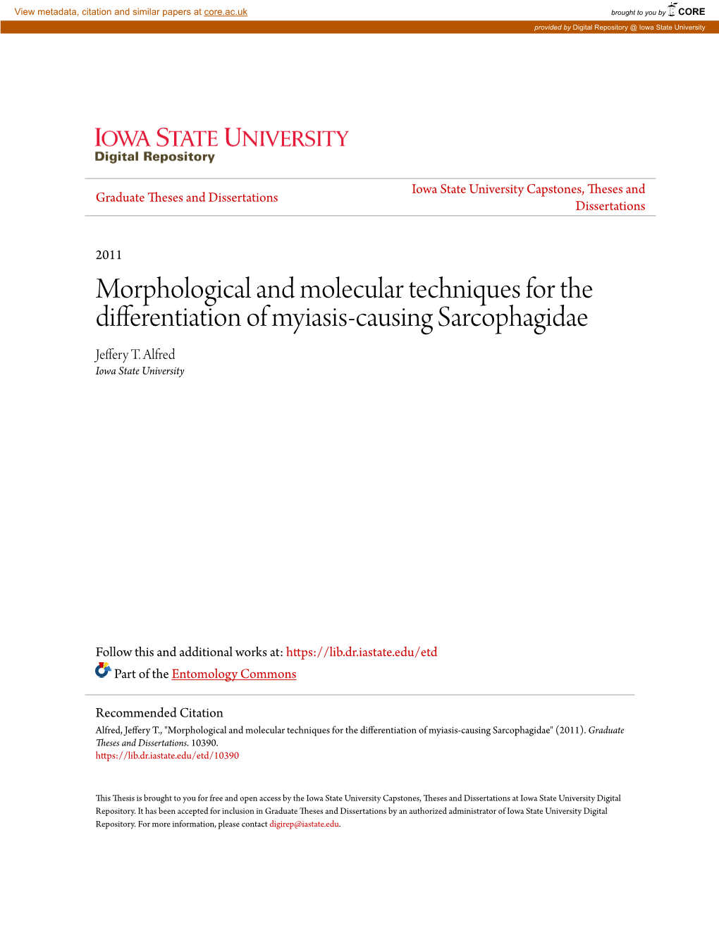 Morphological and Molecular Techniques for the Differentiation of Myiasis-Causing Sarcophagidae Jeffery T