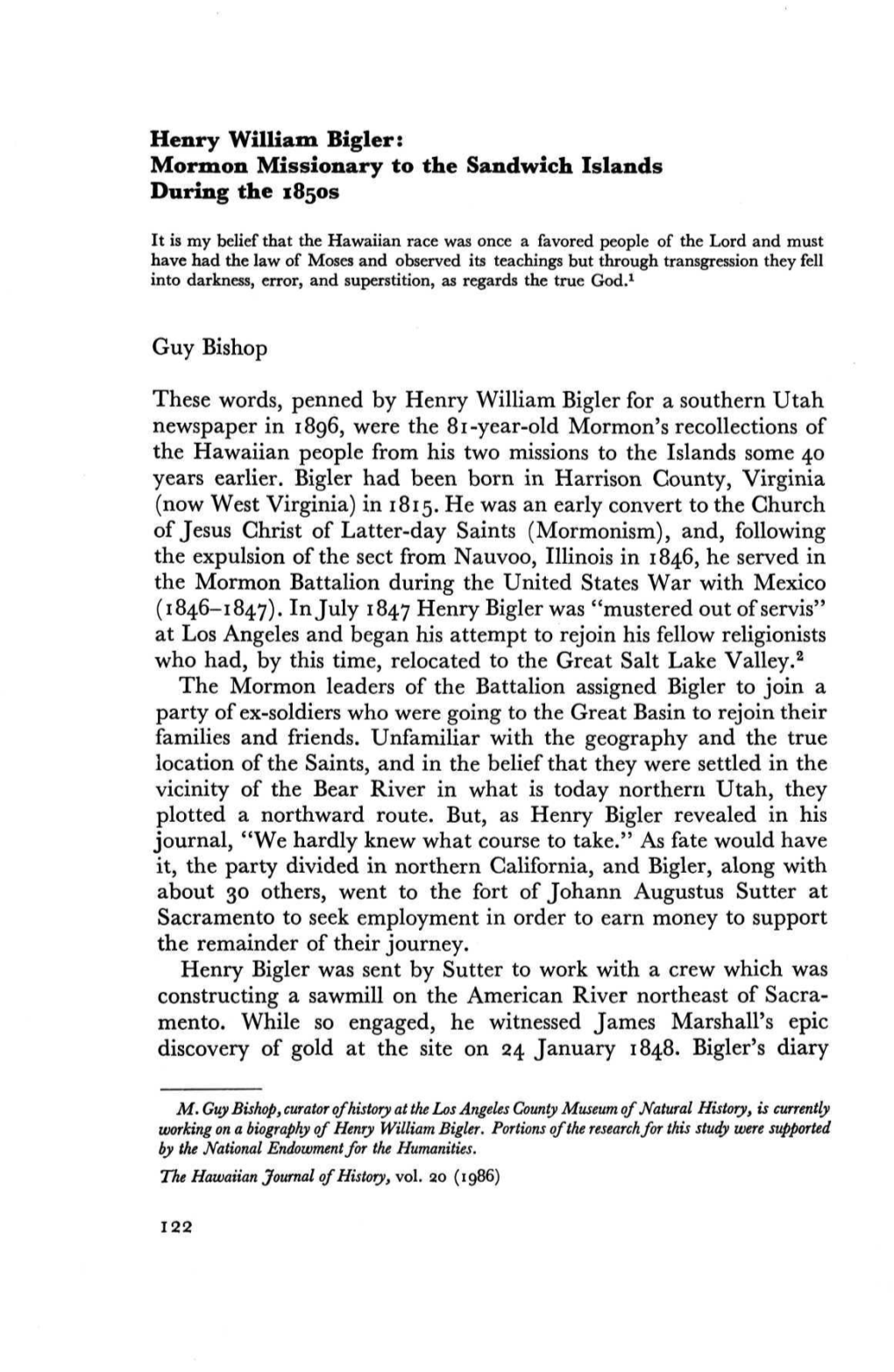 Henry William Bigler: Mormon Missionary to the Sandwich Islands During the 1850S