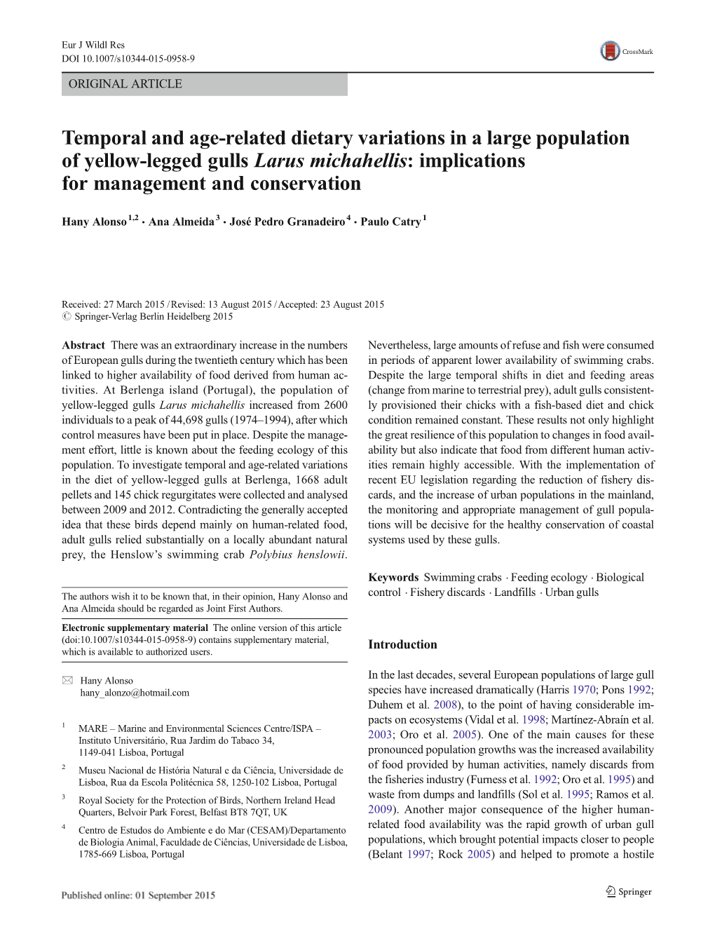 Temporal and Age-Related Dietary Variations in a Large Population of Yellow-Legged Gulls Larus Michahellis: Implications for Management and Conservation