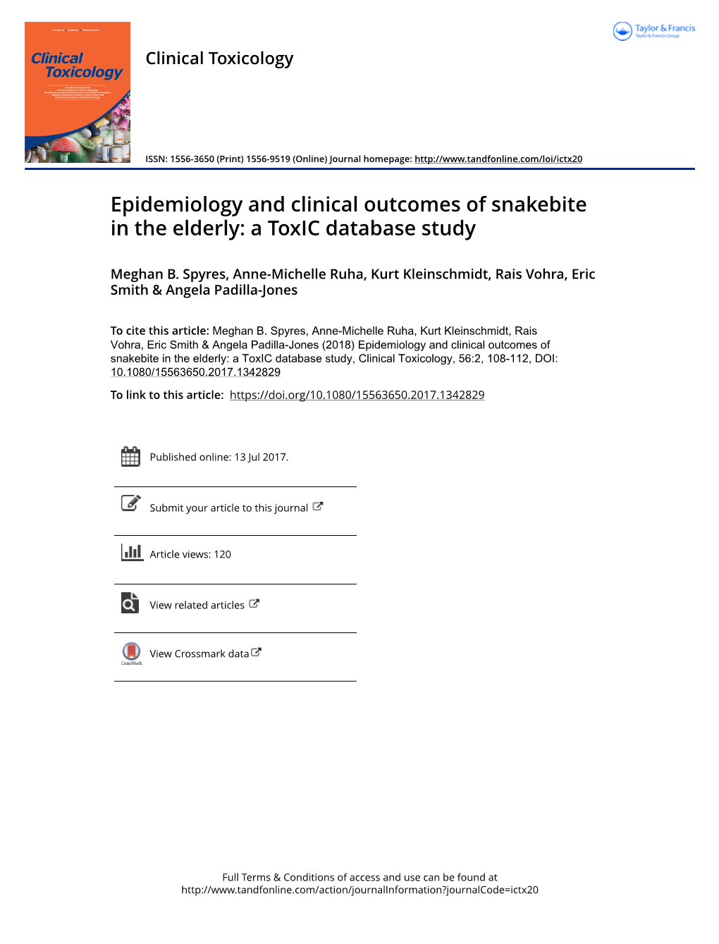 Epidemiology and Clinical Outcomes of Snakebite in the Elderly: a Toxic Database Study