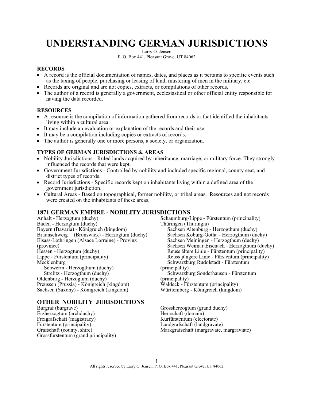 UNDERSTANDING GERMAN JURISDICTIONS Larry O