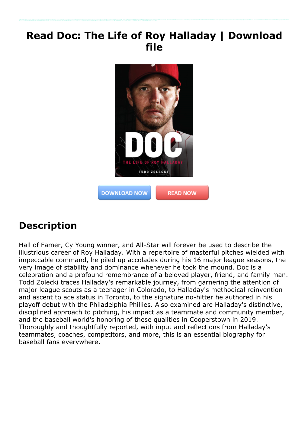 Read Doc: the Life of Roy Halladay | Download File