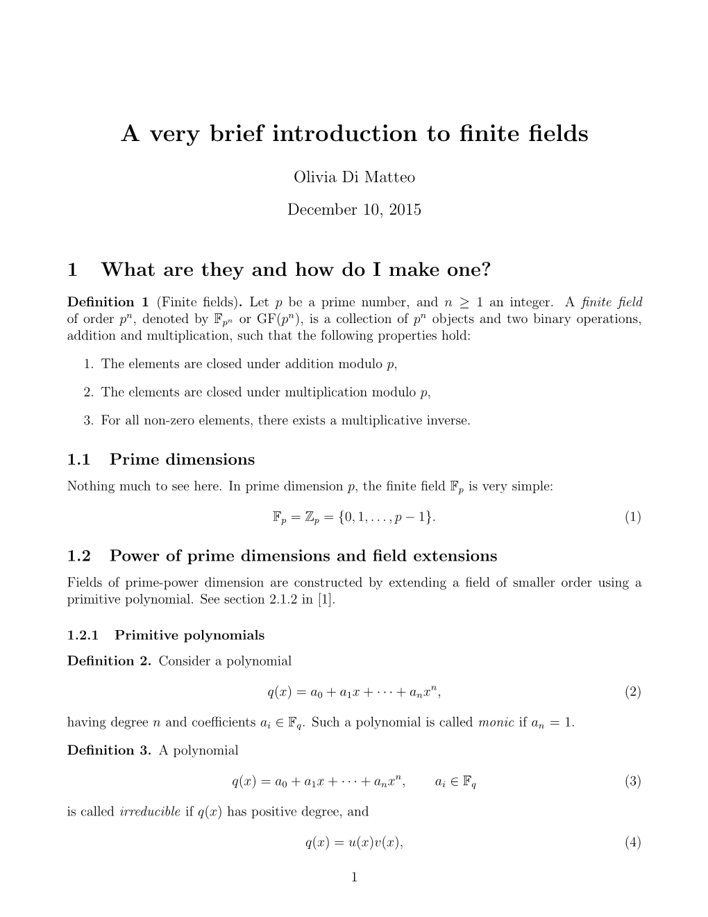 A Casual Primer on Finite Fields