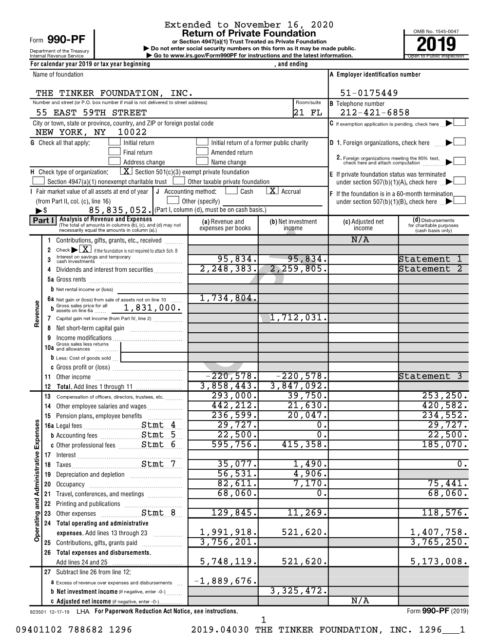 2019 Tinker Foundation 990 PF