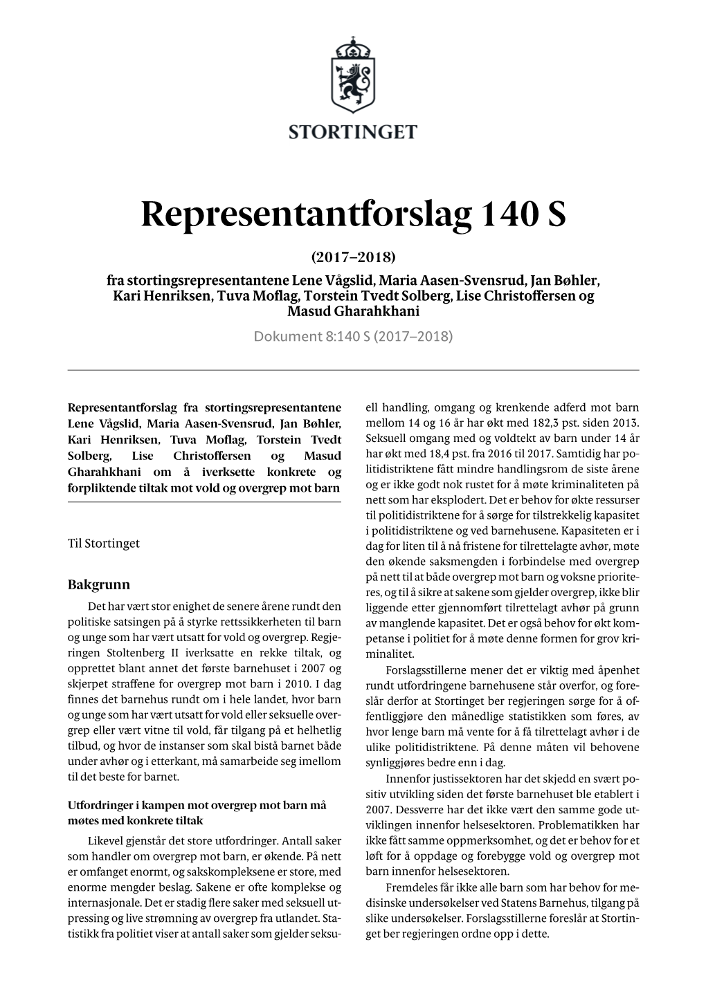 Representantforslag 140 S