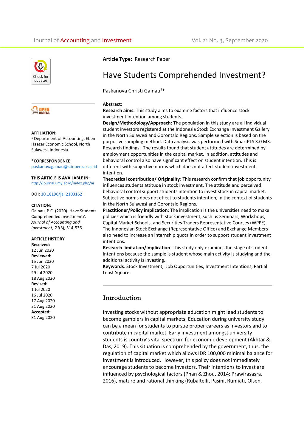 Have Students Comprehended Investment?