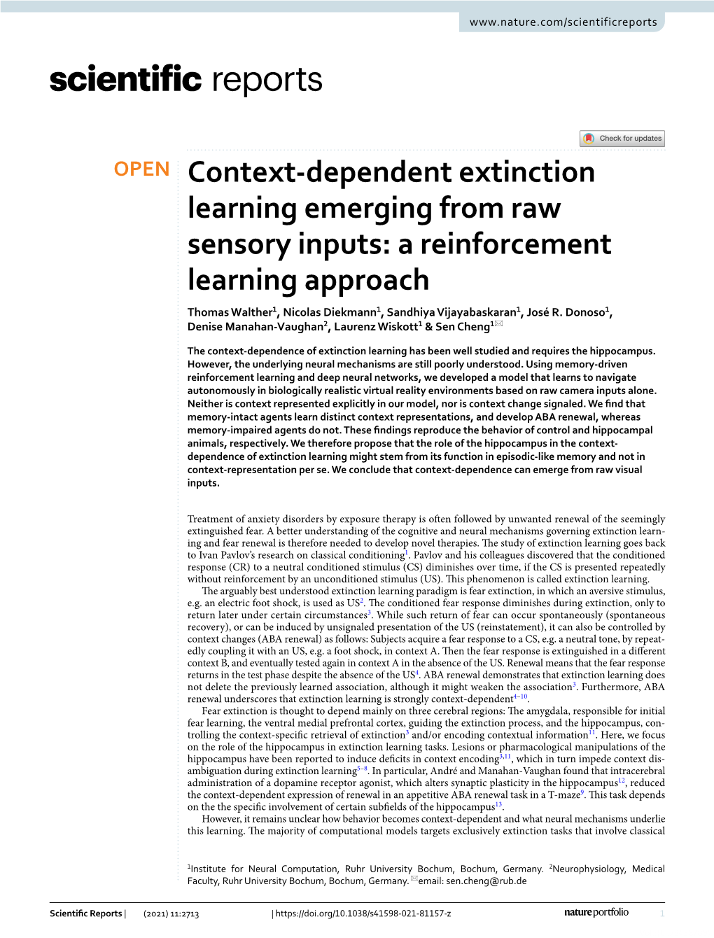 Context-Dependent Extinction Learning Emerging from Raw