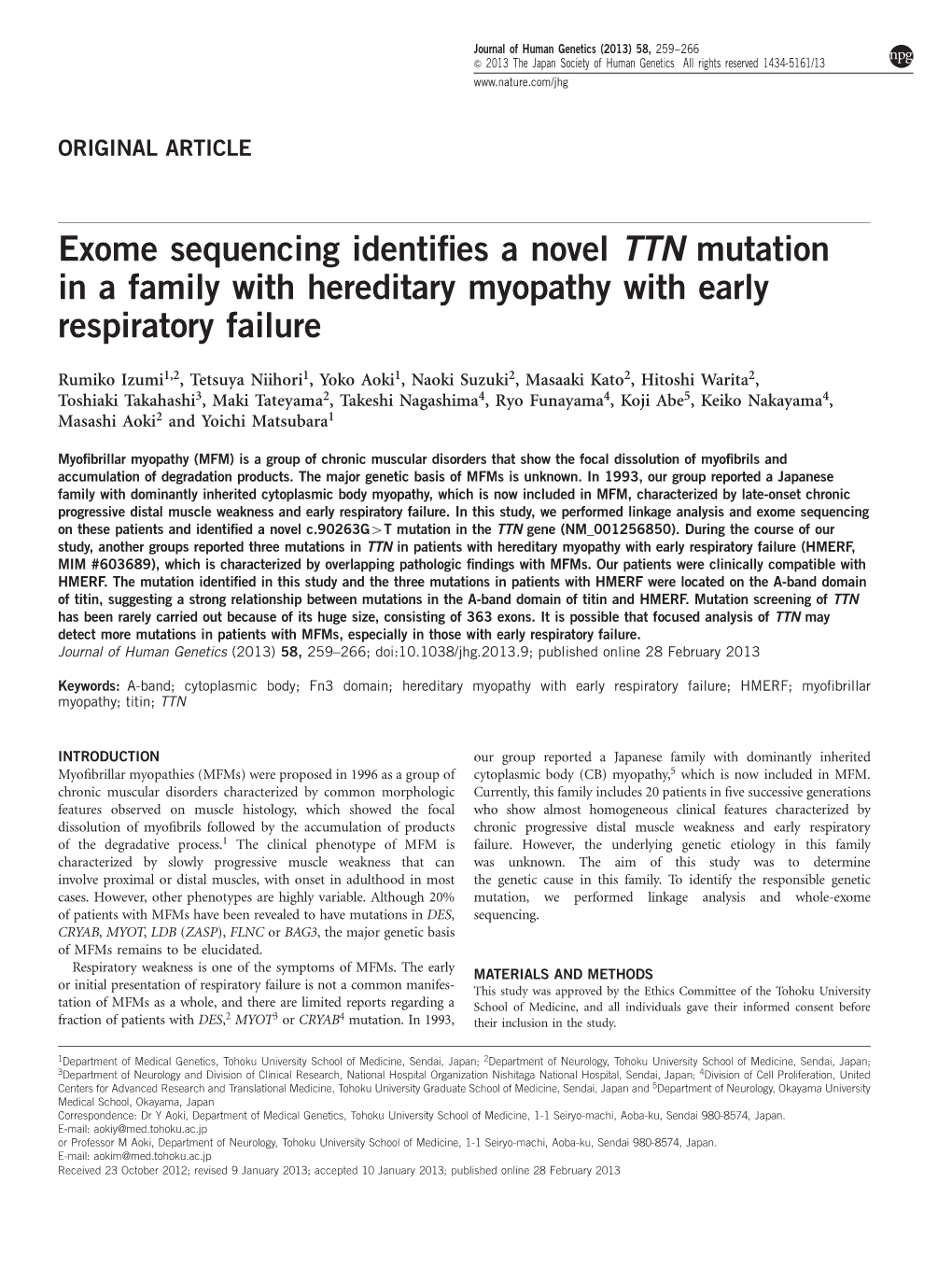 Exome Sequencing Identifies a Novel TTN Mutation in a Family