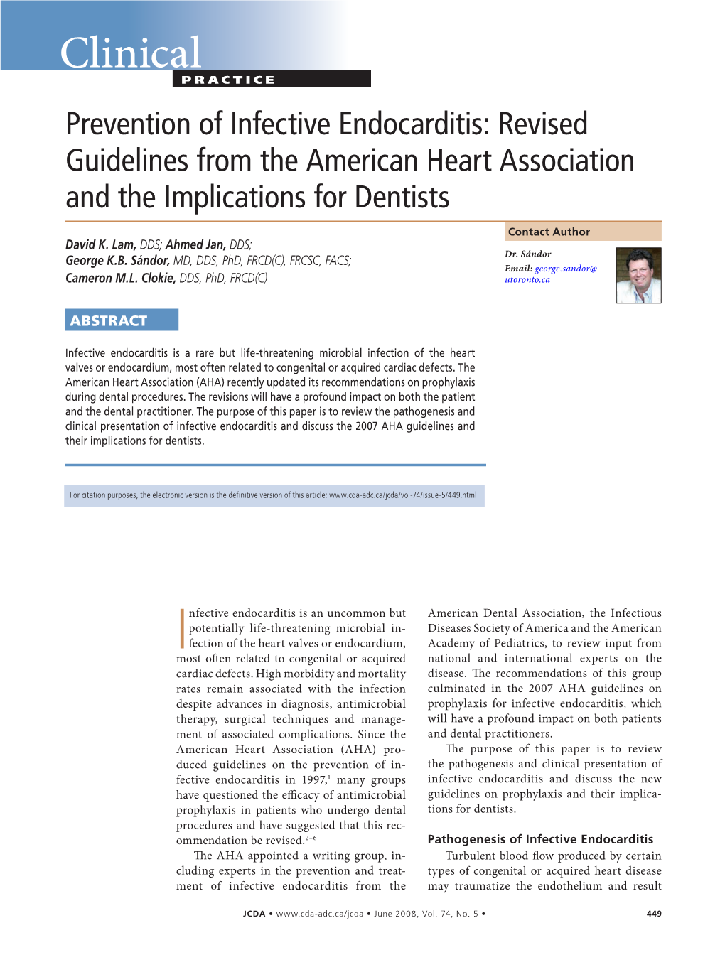 Prevention of Infective Endocarditis: Revised Guidelines from the American Heart Association and the Implications for Dentists