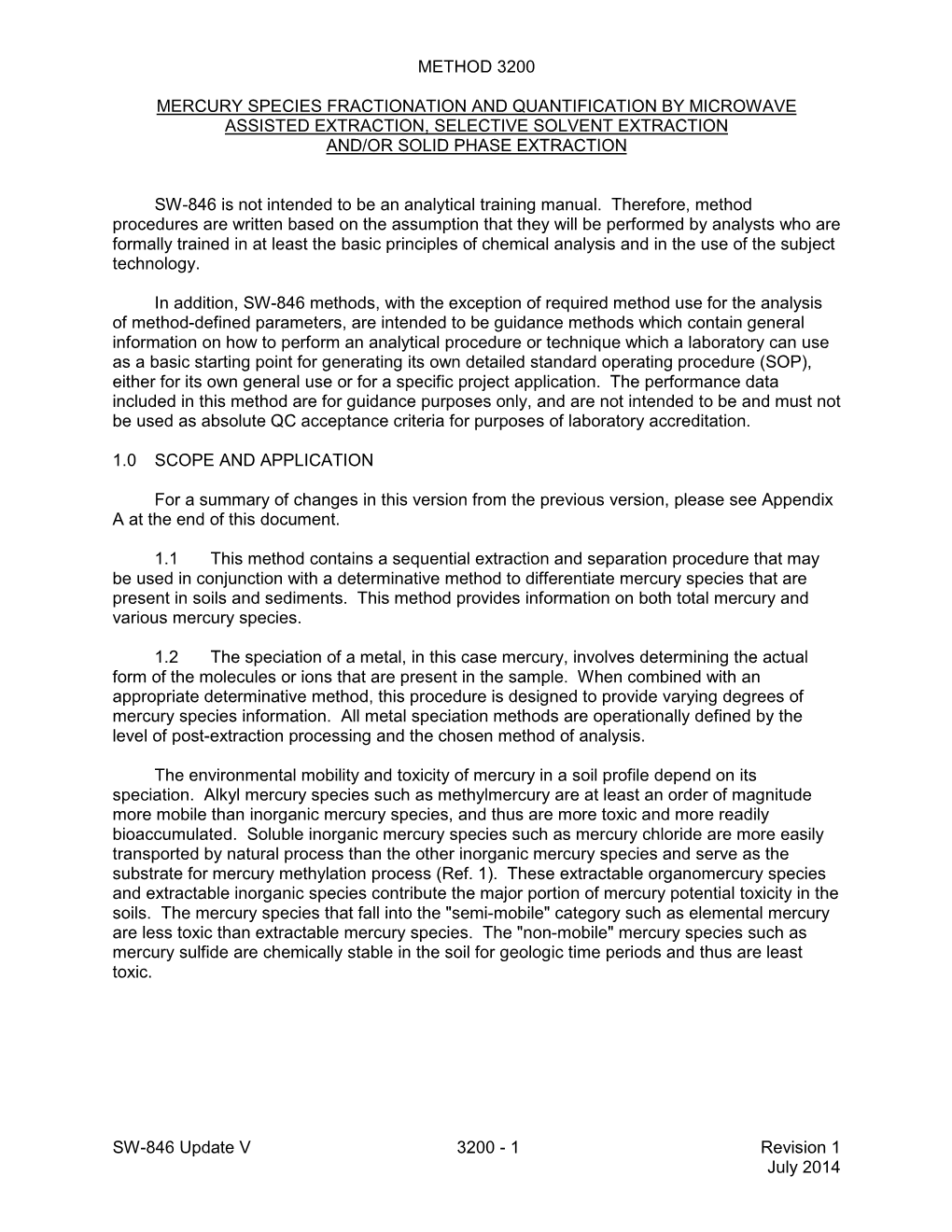 Method 3200: Mercury Species Fractionation and Quantification By