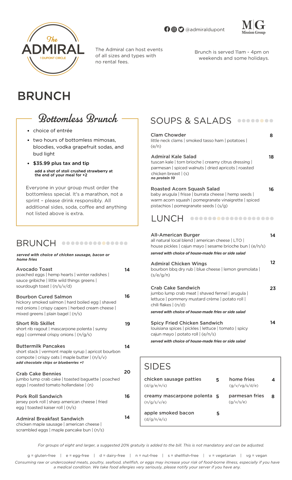 Admiral Brunch Menu