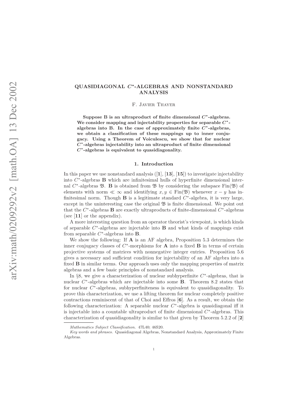 Arxiv:Math/0209292V2 [Math.OA] 13 Dec 2002 Ntsmlnr.Though Norm