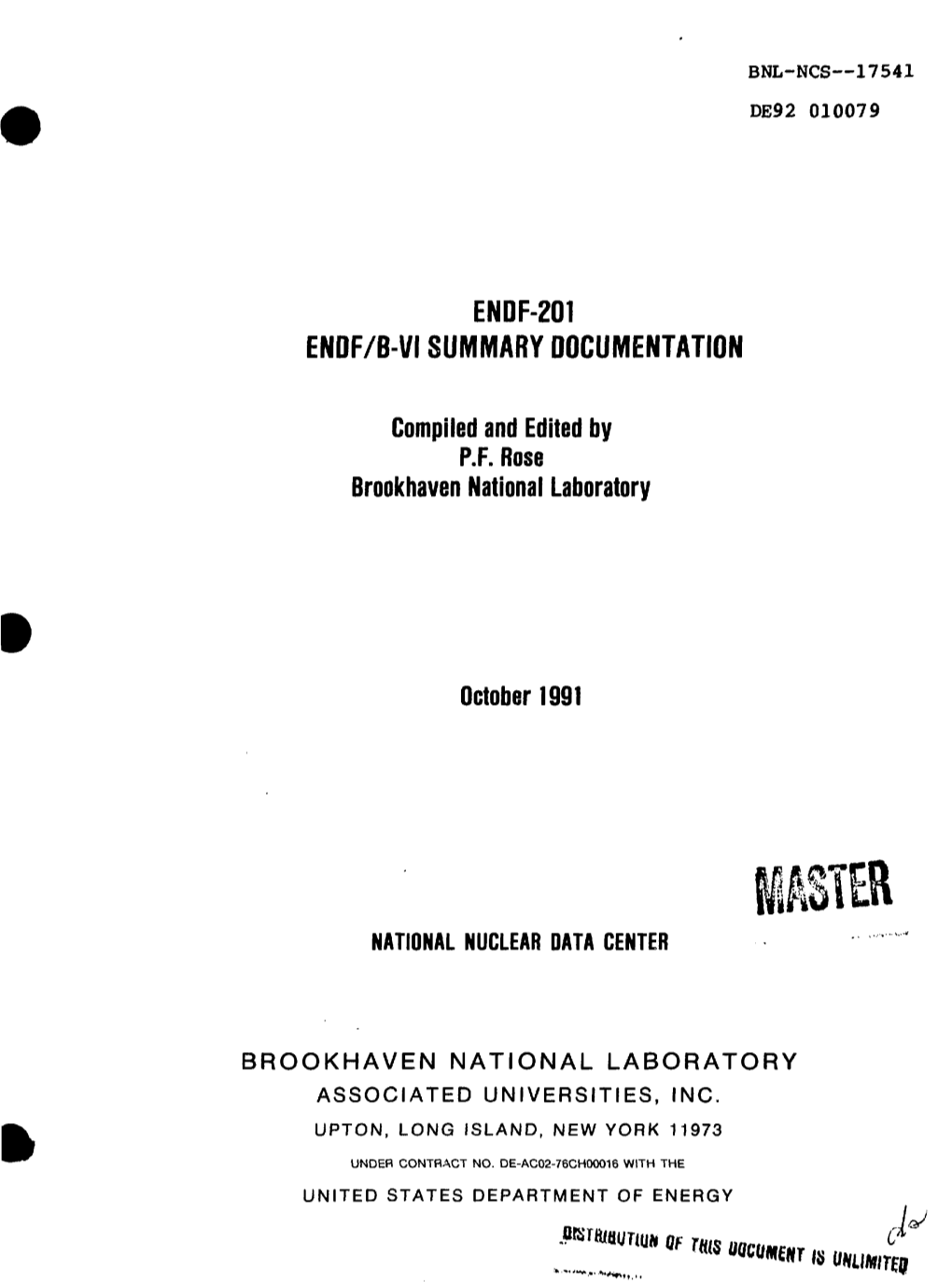 Endf-201 Enof/B-Vi Summary Documentation