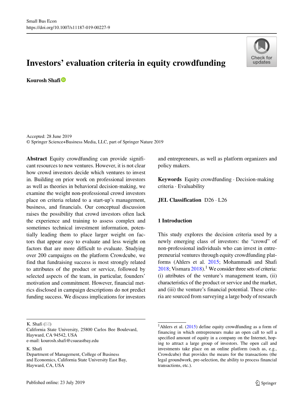 Investors' Evaluation Criteria in Equity Crowdfunding