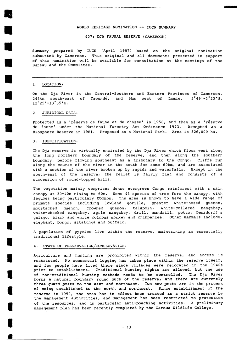 Iucn Summary 4071 Dja Faunal Reserve