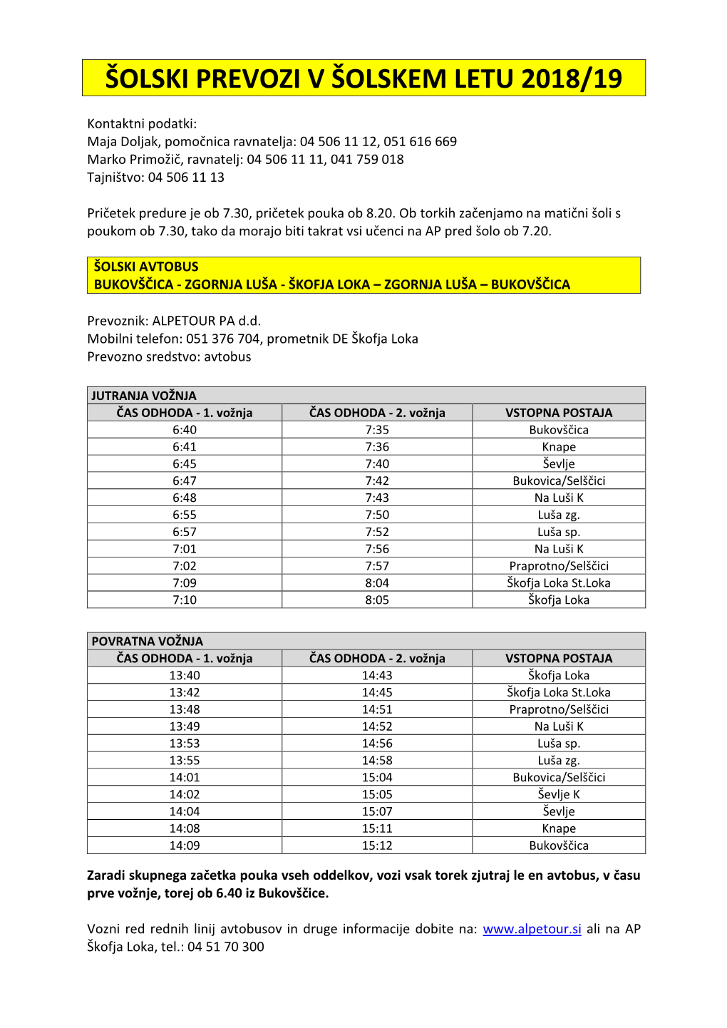 Šolski Prevozi V Šolskem Letu 2018/19