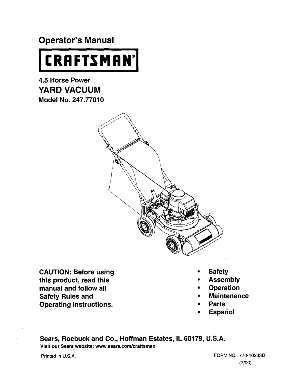 Operator's Manual YARD VACUUM