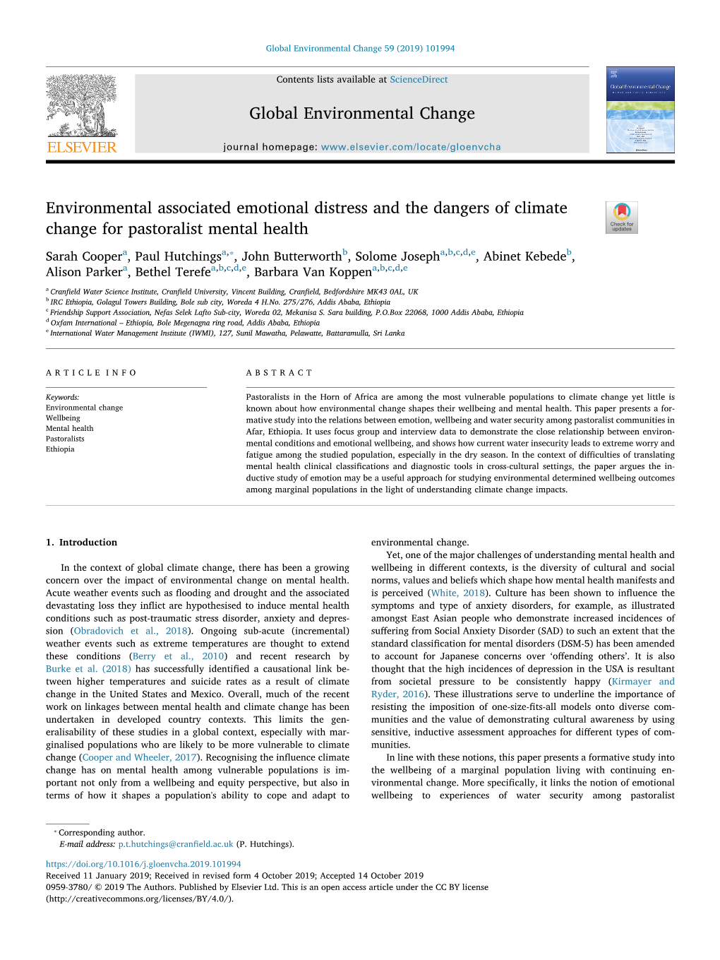 Environmental Associated Emotional Distress and the Dangers of Climate