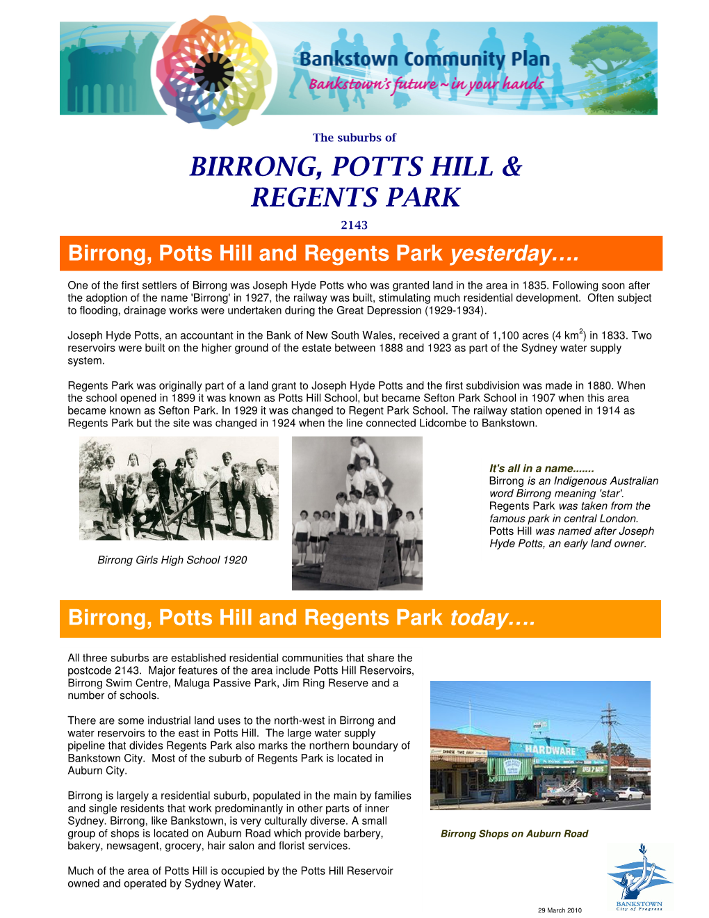 Birrong, Potts Hill & Regents Park