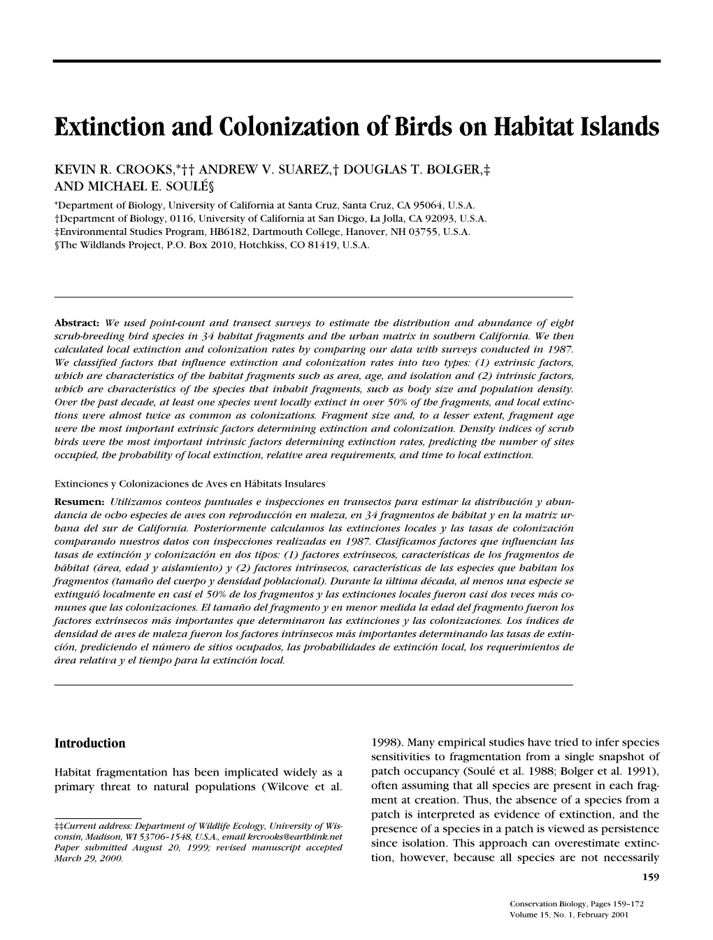 Extinction and Colonization of Birds on Habitat Islands