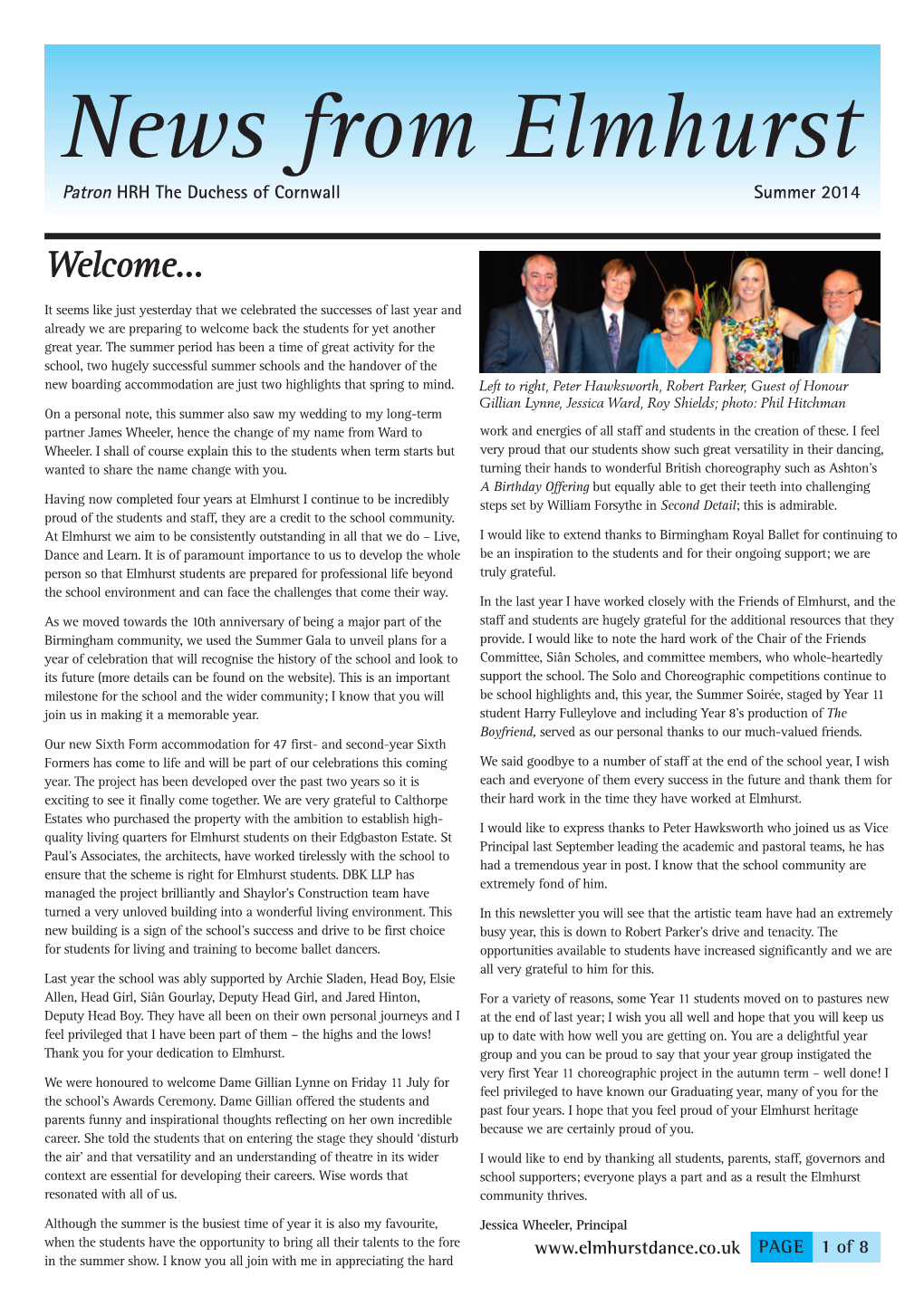 News from Elmhurst Patron HRH the Duchess of Cornwall Summer 2014