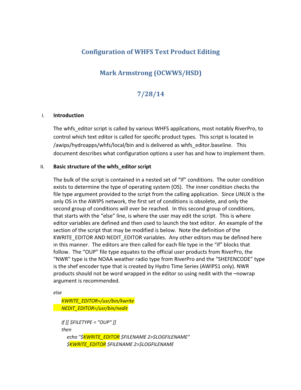 Configuration of WHFS Text Product Editing